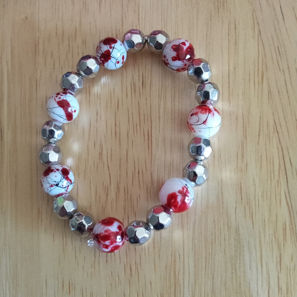 New cherry blossom silver crystal beaded statement bracelet hand crafted - Picture 3 of 4